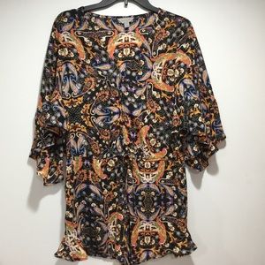 Belle & Sky Orange & Black Floral Romper Size S